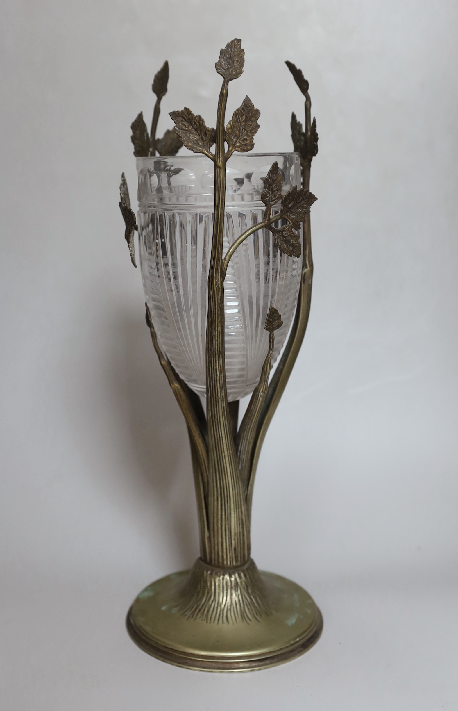 A Victorian glass and brass celery vase, 37cm